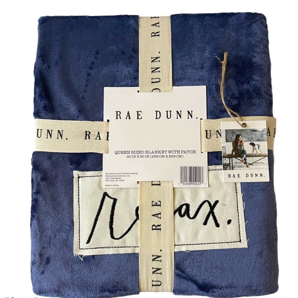 Rae Dunn Queen Size Blanket w/ Patch Relax